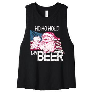 Christmas In July Santa Ho Ho Hold My Beer Funny Gift Women's Racerback Cropped Tank