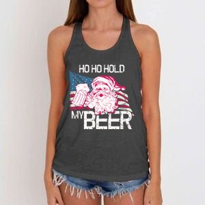 Christmas In July Santa Ho Ho Hold My Beer Funny Gift Women's Knotted Racerback Tank