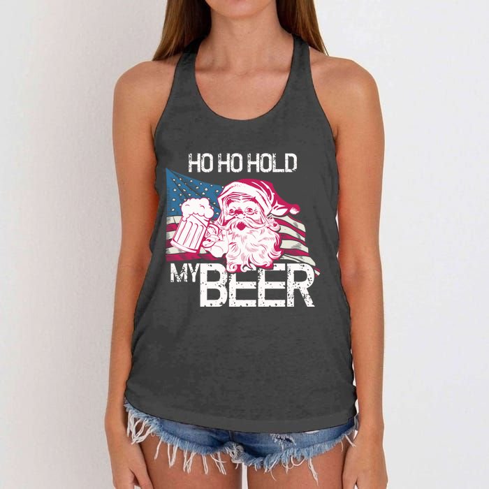 Christmas In July Santa Ho Ho Hold My Beer Funny Gift Women's Knotted Racerback Tank