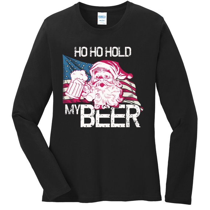 Christmas In July Santa Ho Ho Hold My Beer Funny Gift Ladies Long Sleeve Shirt