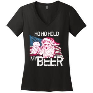 Christmas In July Santa Ho Ho Hold My Beer Funny Gift Women's V-Neck T-Shirt