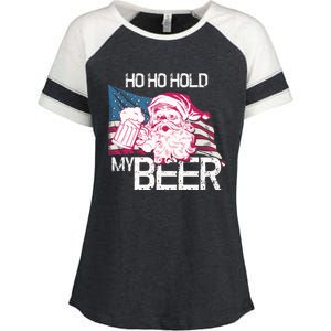 Christmas In July Santa Ho Ho Hold My Beer Funny Gift Enza Ladies Jersey Colorblock Tee