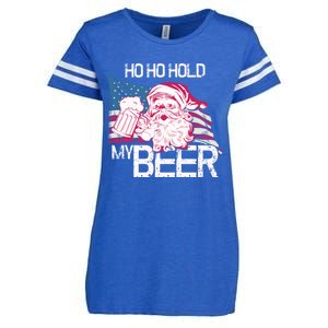 Christmas In July Santa Ho Ho Hold My Beer Funny Gift Enza Ladies Jersey Football T-Shirt