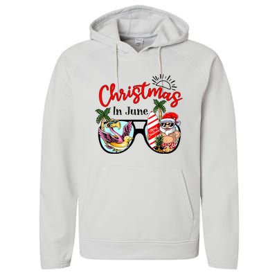 Christmas In June Sunglasses Santa Flamingo Summer Vacation Performance Fleece Hoodie