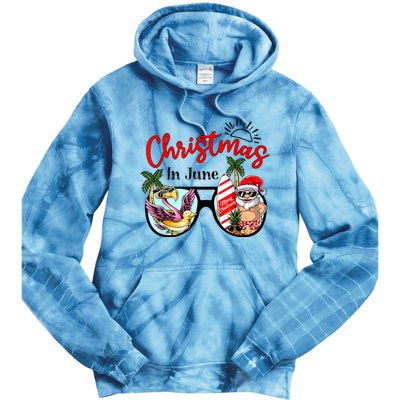 Christmas In June Sunglasses Santa Flamingo Summer Vacation Tie Dye Hoodie