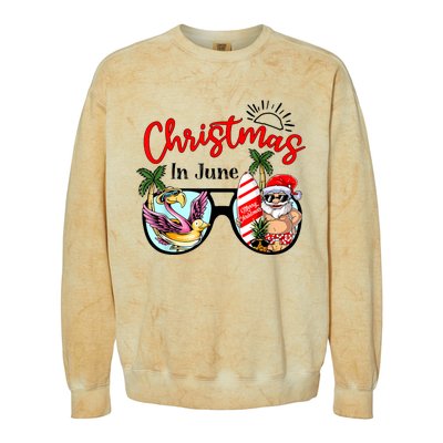 Christmas In June Sunglasses Santa Flamingo Summer Vacation Colorblast Crewneck Sweatshirt