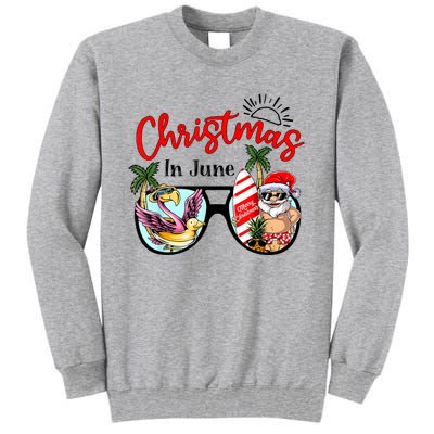 Christmas In June Sunglasses Santa Flamingo Summer Vacation Tall Sweatshirt