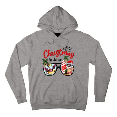 Christmas In June Sunglasses Santa Flamingo Summer Vacation Tall Hoodie