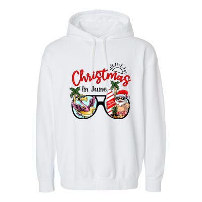 Christmas In June Sunglasses Santa Flamingo Summer Vacation Garment-Dyed Fleece Hoodie