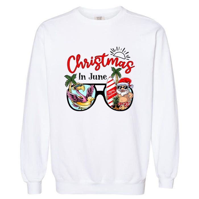 Christmas In June Sunglasses Santa Flamingo Summer Vacation Garment-Dyed Sweatshirt