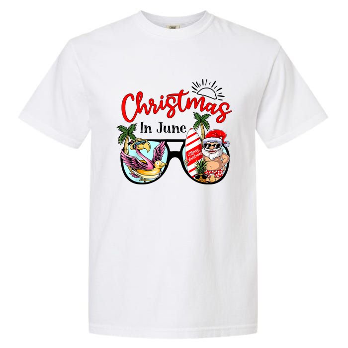 Christmas In June Sunglasses Santa Flamingo Summer Vacation Garment-Dyed Heavyweight T-Shirt