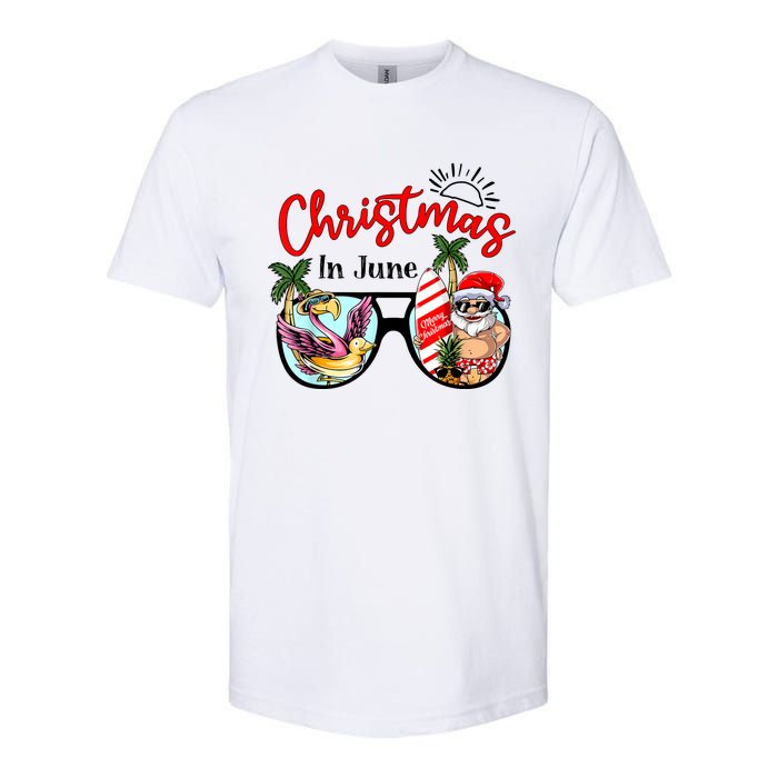 Christmas In June Sunglasses Santa Flamingo Summer Vacation Softstyle CVC T-Shirt