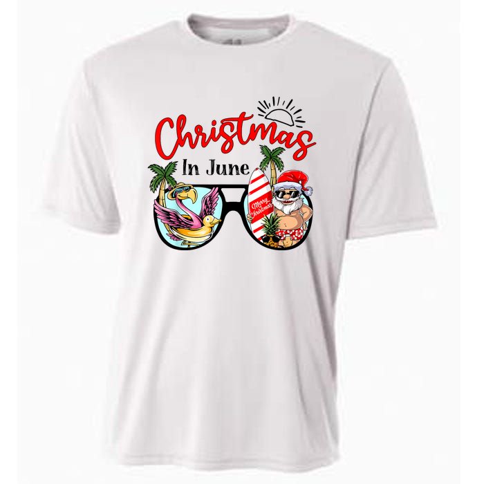 Christmas In June Sunglasses Santa Flamingo Summer Vacation Cooling Performance Crew T-Shirt