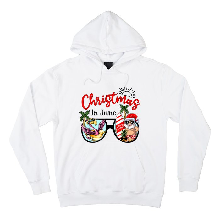 Christmas In June Sunglasses Santa Flamingo Summer Vacation Hoodie