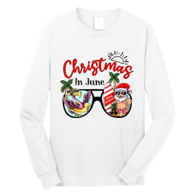 Christmas In June Sunglasses Santa Flamingo Summer Vacation Long Sleeve Shirt