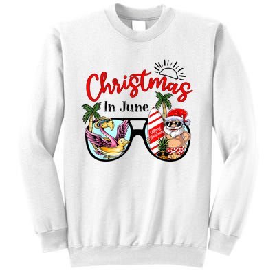 Christmas In June Sunglasses Santa Flamingo Summer Vacation Sweatshirt