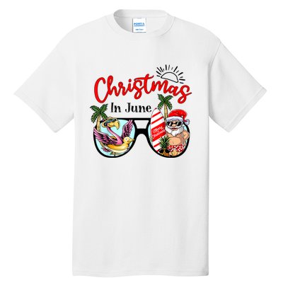 Christmas In June Sunglasses Santa Flamingo Summer Vacation Tall T-Shirt