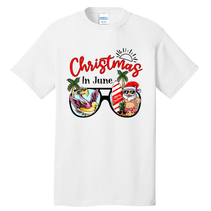 Christmas In June Sunglasses Santa Flamingo Summer Vacation Tall T-Shirt