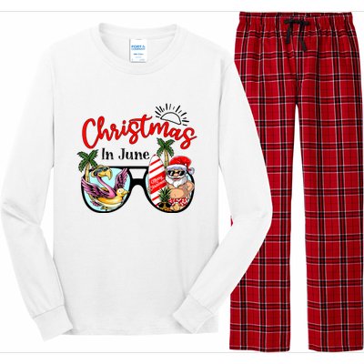 Christmas In June Sunglasses Santa Flamingo Summer Vacation Long Sleeve Pajama Set