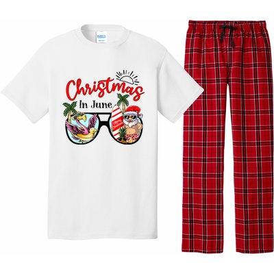 Christmas In June Sunglasses Santa Flamingo Summer Vacation Pajama Set