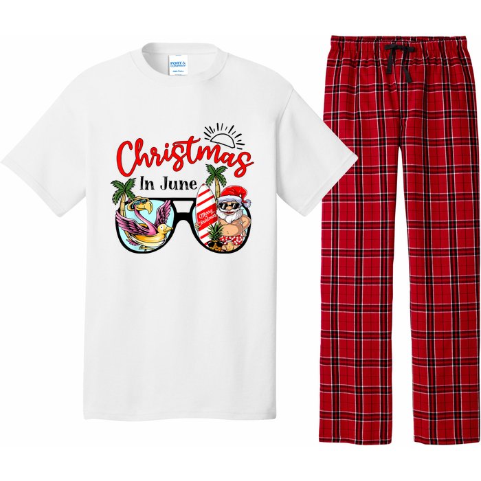 Christmas In June Sunglasses Santa Flamingo Summer Vacation Pajama Set