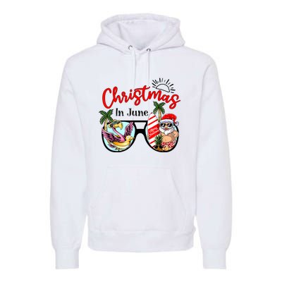 Christmas In June Sunglasses Santa Flamingo Summer Vacation Premium Hoodie