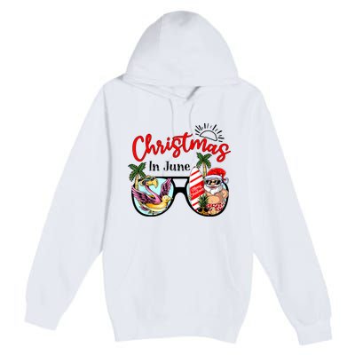 Christmas In June Sunglasses Santa Flamingo Summer Vacation Premium Pullover Hoodie