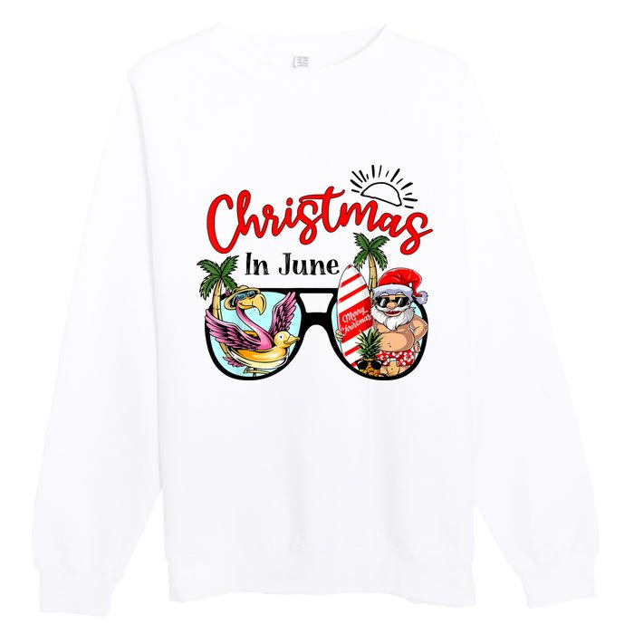 Christmas In June Sunglasses Santa Flamingo Summer Vacation Premium Crewneck Sweatshirt