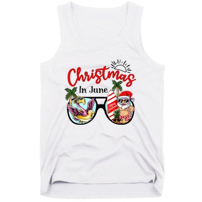 Christmas In June Sunglasses Santa Flamingo Summer Vacation Tank Top