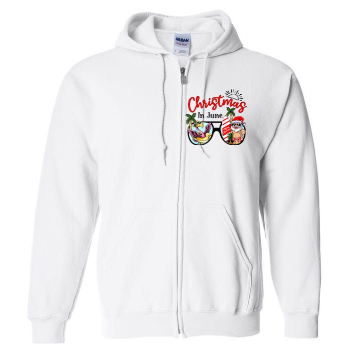 Christmas In June Sunglasses Santa Flamingo Summer Vacation Full Zip Hoodie