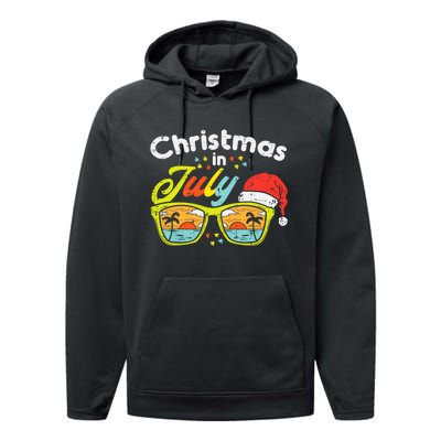 Christmas In July Sunglasses Santa Beach Summer Summer Xmas Performance Fleece Hoodie