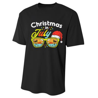 Christmas In July Sunglasses Santa Beach Summer Summer Xmas Performance Sprint T-Shirt