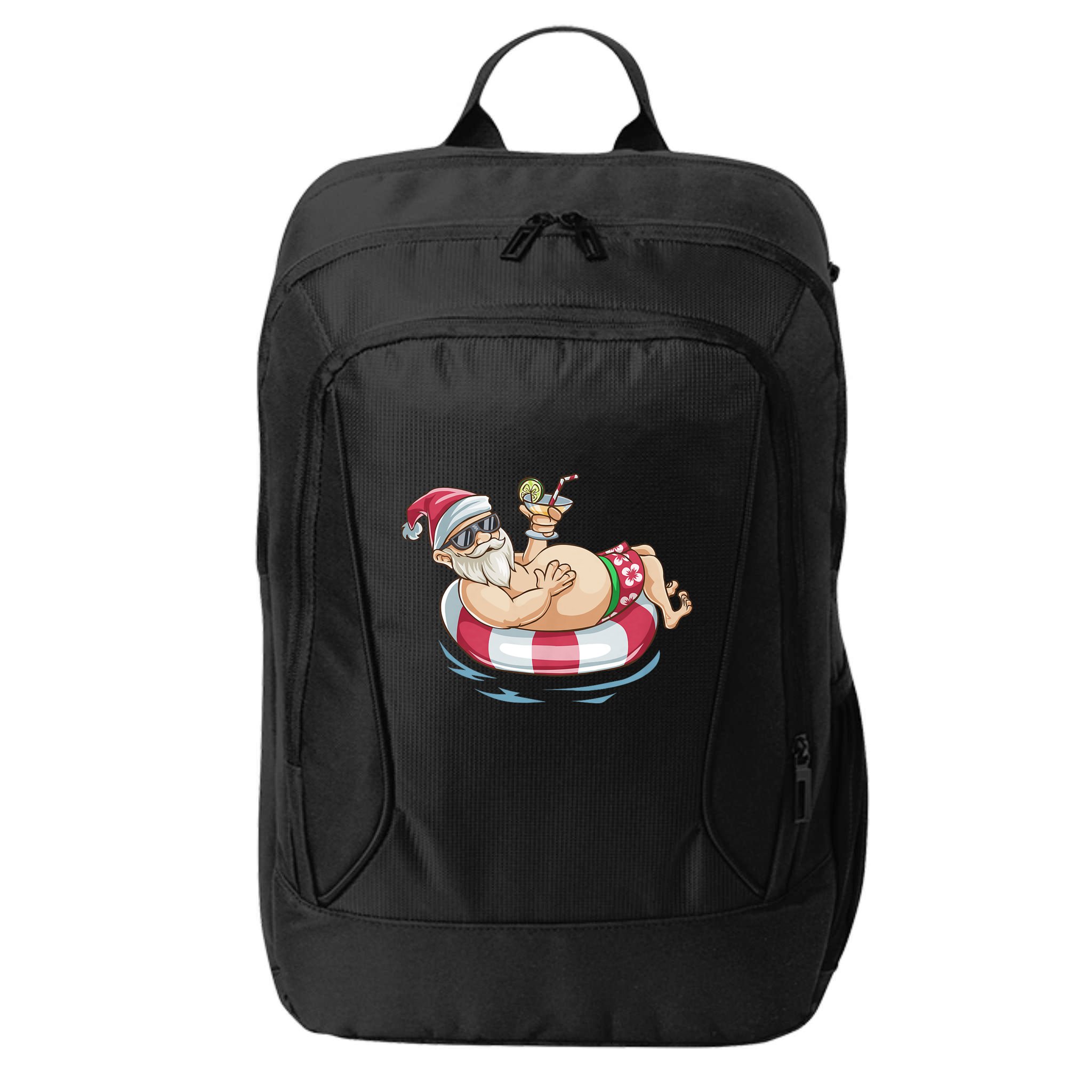 Christmas In July Hawaiian Santa Floatie Summer City Backpack
