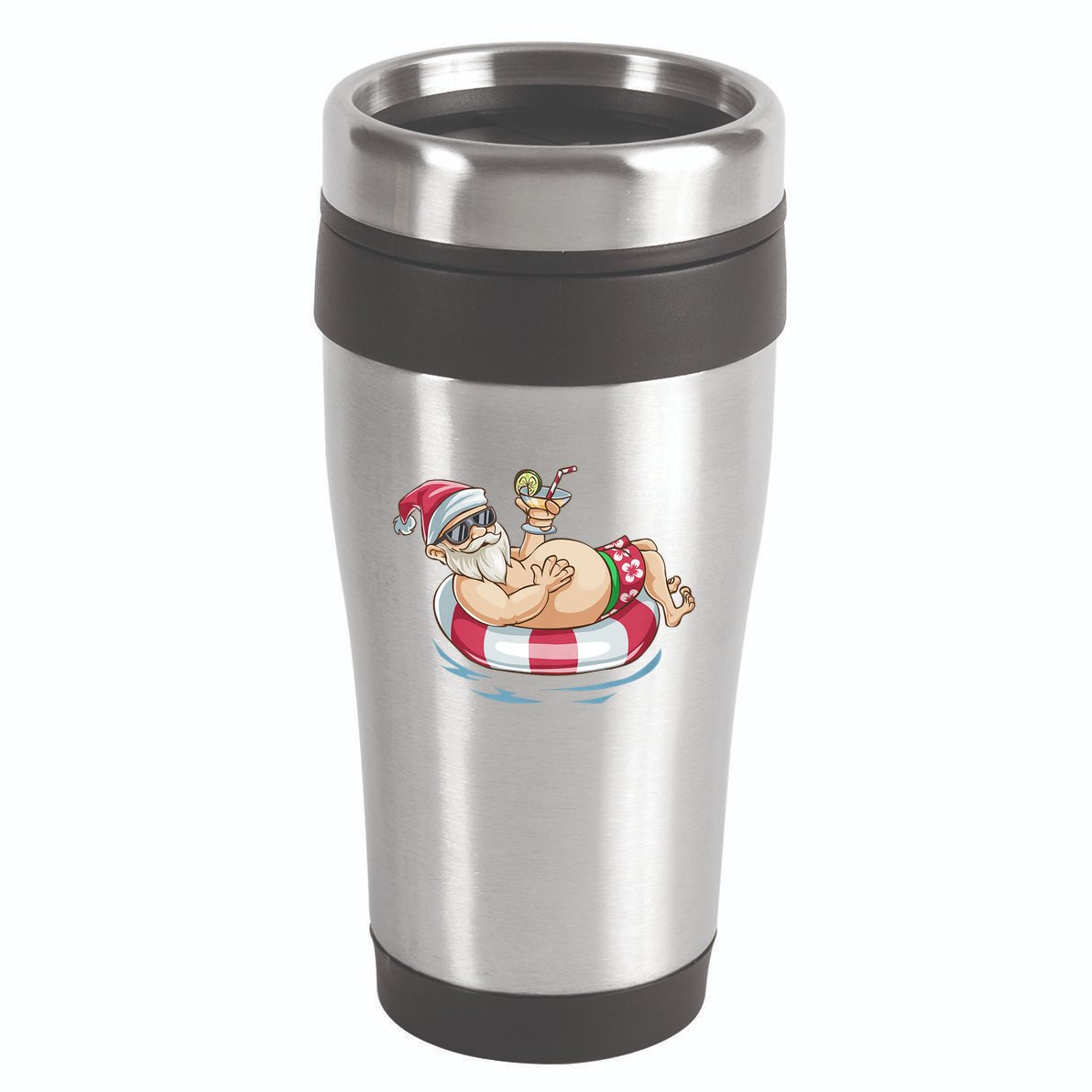 Christmas In July Hawaiian Santa Floatie Summer 16oz Travel Tumbler