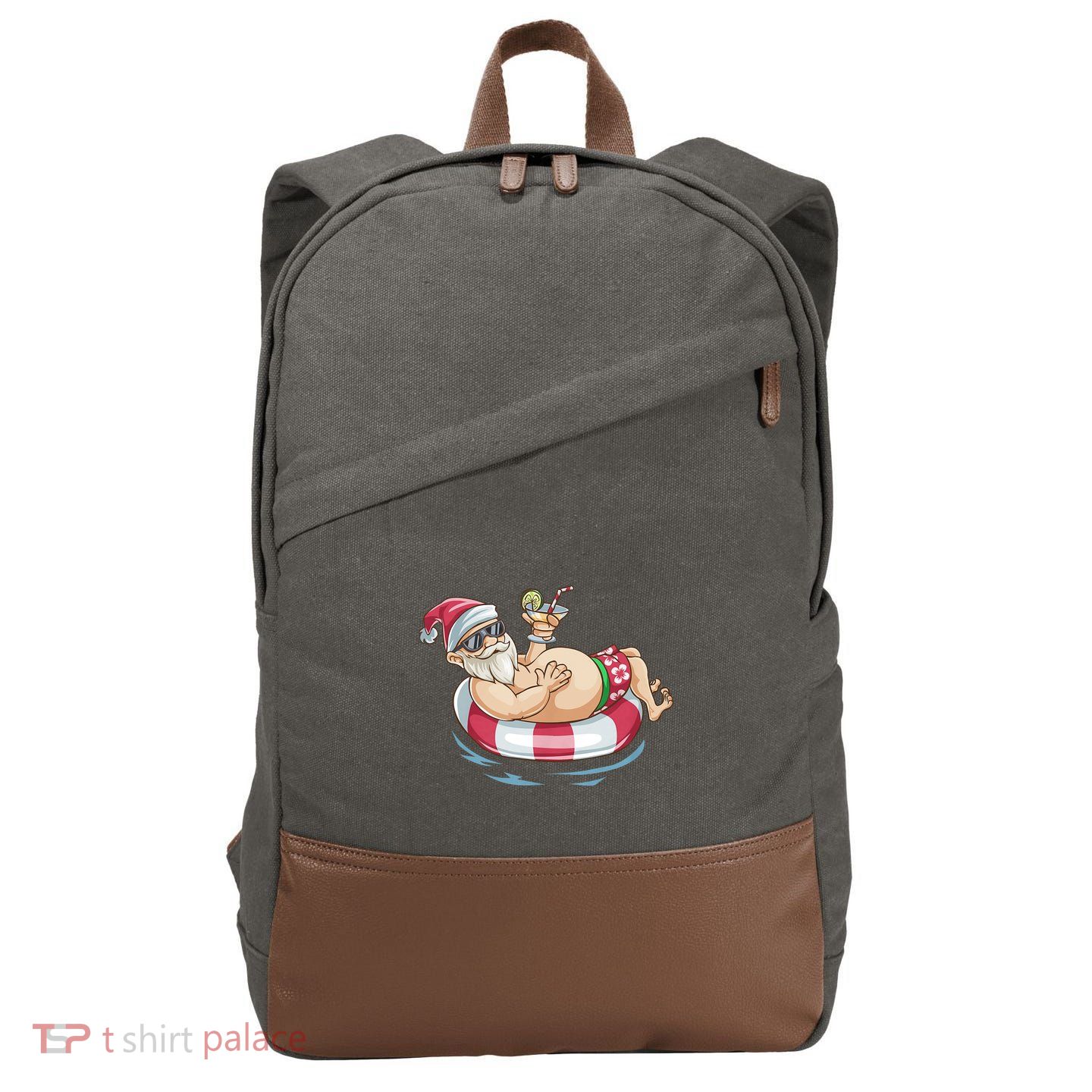 Christmas In July Hawaiian Santa Floatie Summer Cotton Canvas Backpack
