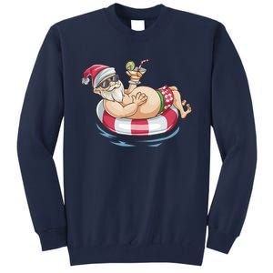 Christmas In July Hawaiian Santa Floatie Summer Tall Sweatshirt