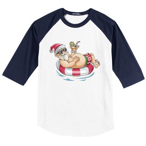 Christmas In July Hawaiian Santa Floatie Summer Baseball Sleeve Shirt