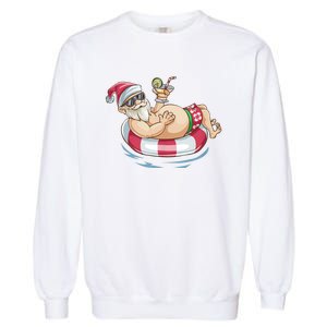 Christmas In July Hawaiian Santa Floatie Summer Garment-Dyed Sweatshirt