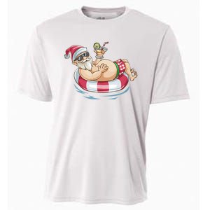 Christmas In July Hawaiian Santa Floatie Summer Cooling Performance Crew T-Shirt