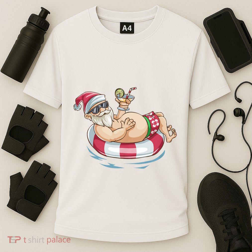 Christmas In July Hawaiian Santa Floatie Summer Performance Shirt