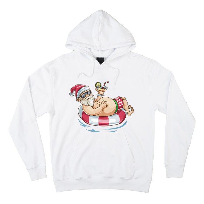 Christmas In July Hawaiian Santa Floatie Summer Hoodie