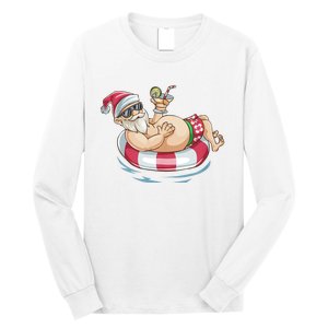 Christmas In July Hawaiian Santa Floatie Summer Long Sleeve Shirt