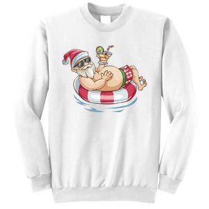 Christmas In July Hawaiian Santa Floatie Summer Sweatshirt