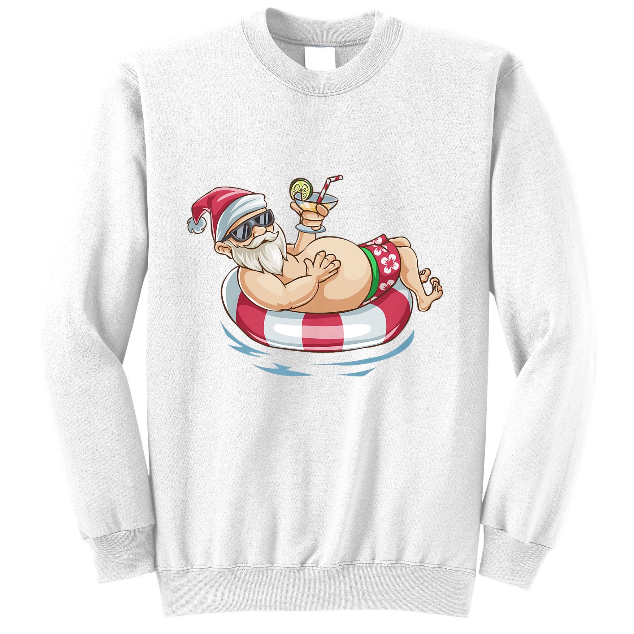 Christmas In July Hawaiian Santa Floatie Summer Sweatshirt