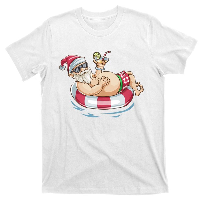 Christmas In July Hawaiian Santa Floatie Summer T-Shirt