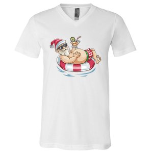 Christmas In July Hawaiian Santa Floatie Summer V-Neck T-Shirt