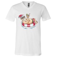 Christmas In July Hawaiian Santa Floatie Summer V-Neck T-Shirt