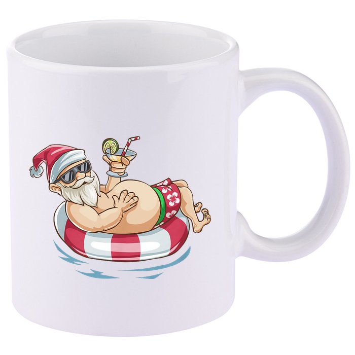 Christmas In July Hawaiian Santa Floatie Summer 11oz C Handle Ceramic Mug