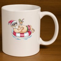 Christmas In July Hawaiian Santa Floatie Summer 11oz C Handle Ceramic Mug