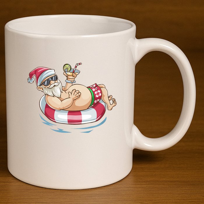 Christmas In July Hawaiian Santa Floatie Summer 11oz C Handle Ceramic Mug